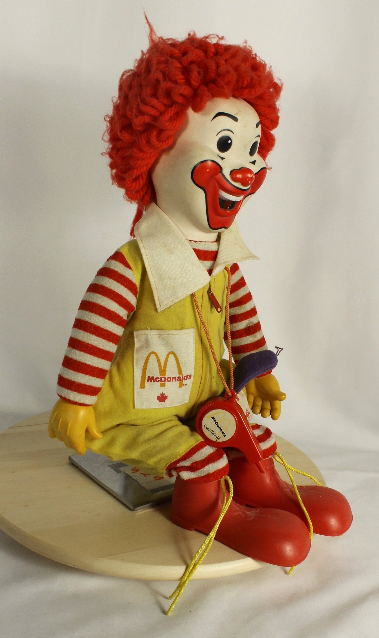 Vintage Ronald McDonald toy from McDonald's on a white background