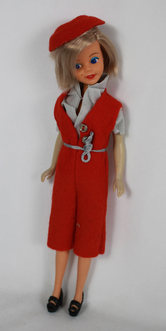 Pedigree Sindy Doll 1960s "Martine Sindy" Red Felt Jumpsuit Beret Outfit