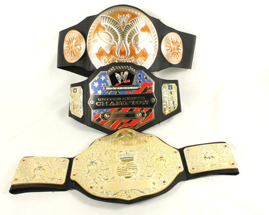 WWE Championship Belt Replica Lot – U.S. Title, Tag Team, & World Heavyweight